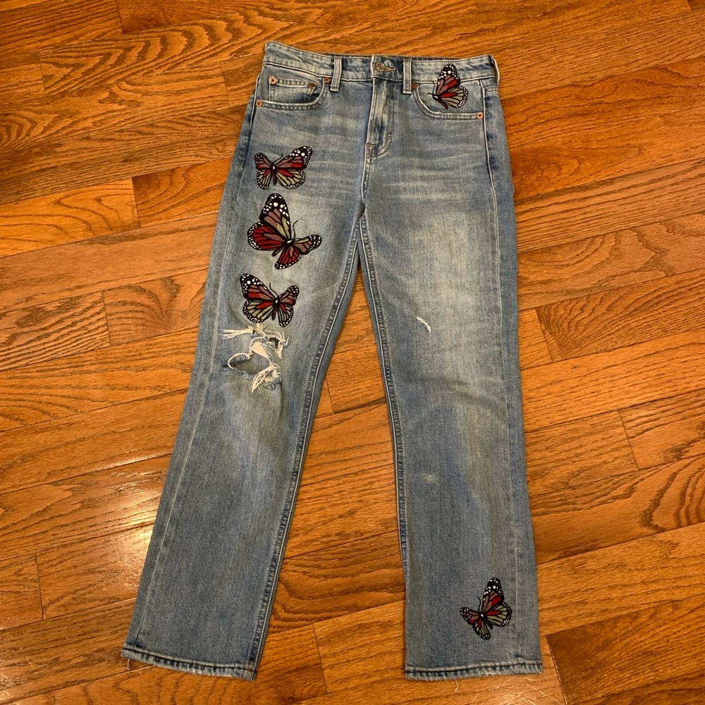 Lucky Brand Embroidered Butterfly Bridgette Slim Straight Jeans
